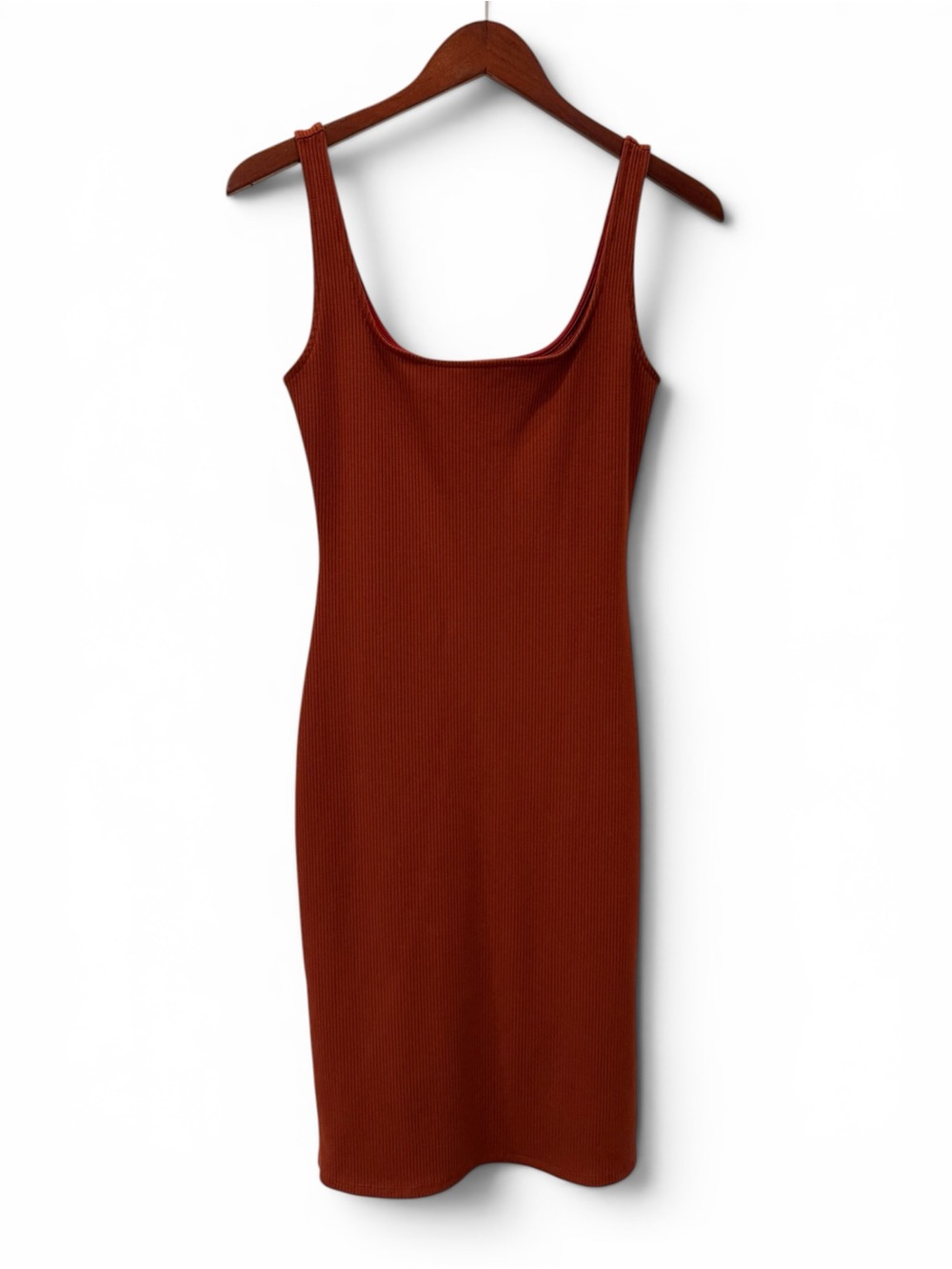 Haley & June Ribbed Midi Bodycon Dress Rust Brown Sleeveless Stretch Women’s Med